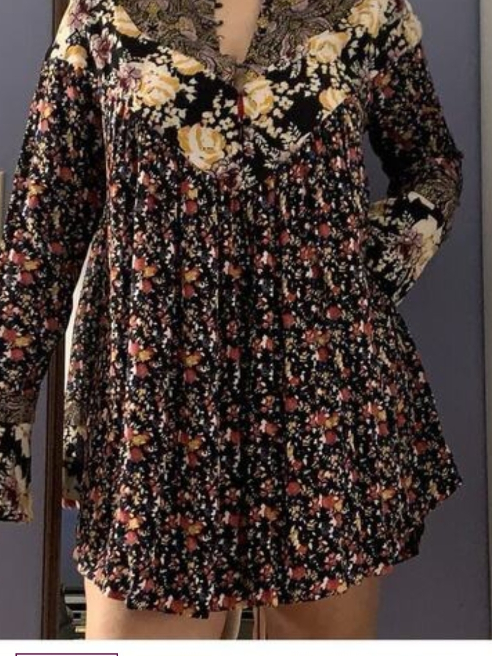 Free People Wild FlowerSmocked Dress with Yellow Rose Accents